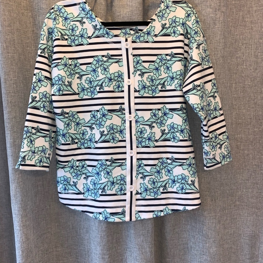 T by Talbots Women's Floral Stripe Top Medium Like New 3/4 Sleeve Pullover - Picture 2 of 5